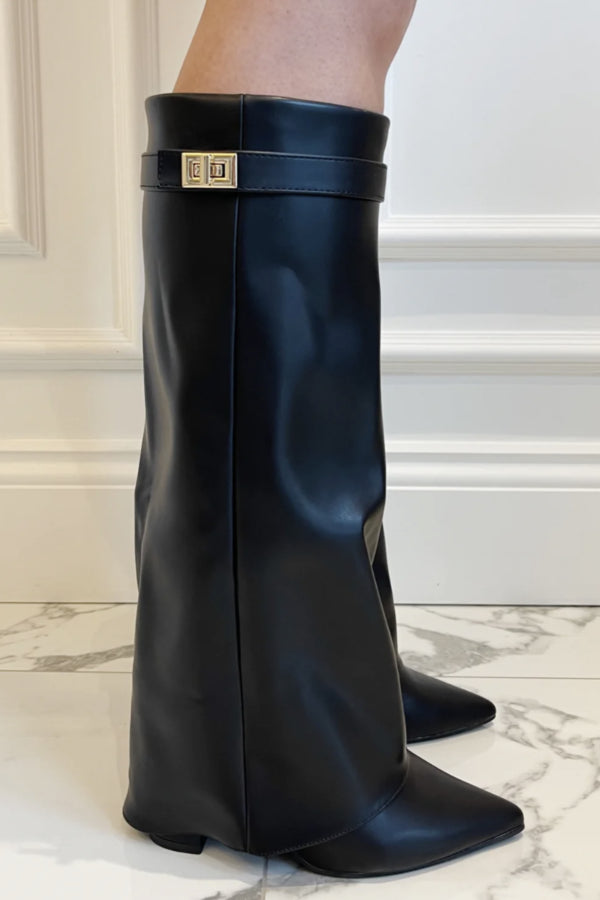 Elegant High Boots Leather Black