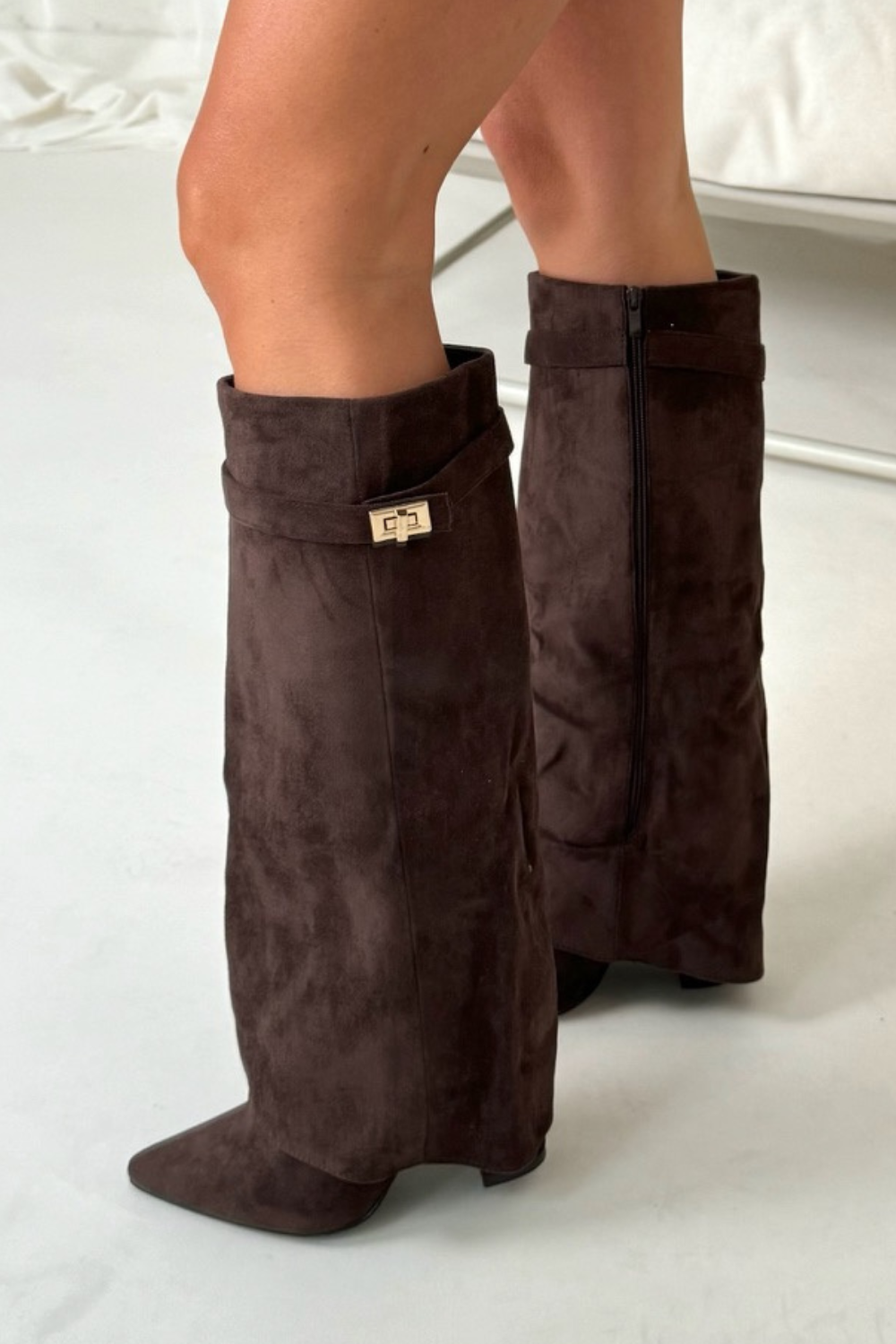 Elegant High Boots Suede Brown
