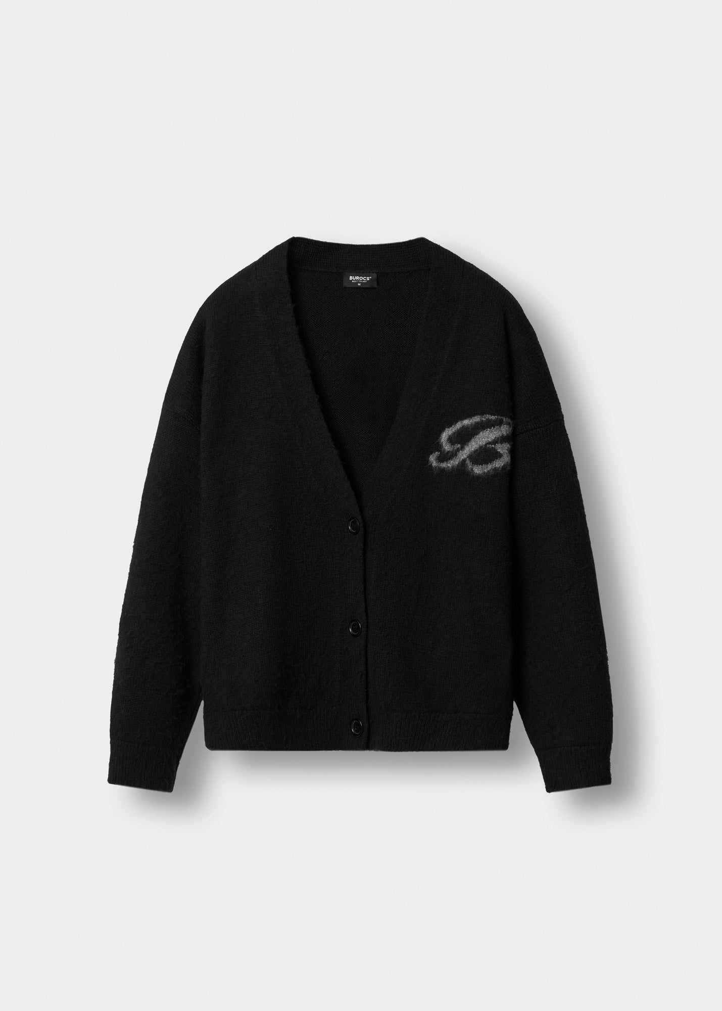 Fuzzy V-Neck Jacquard Cardigan