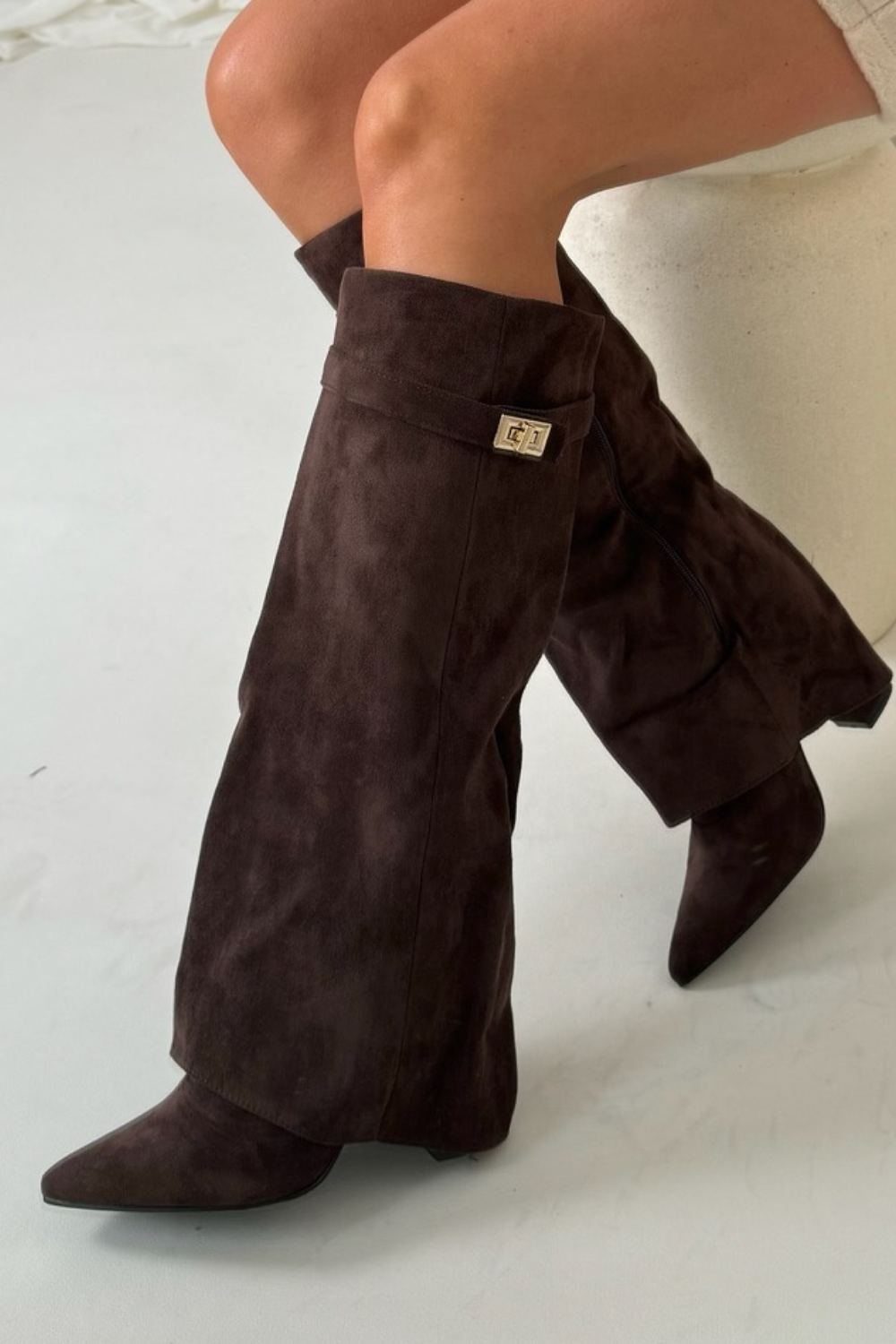Elegant High Boots Suede Brown